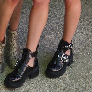 Jeffrey Campbell black buckle booties